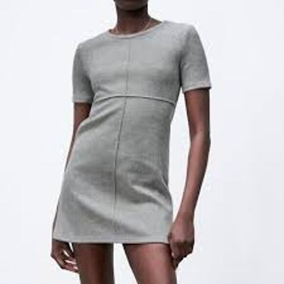 ZARA Ribbed Tee Shirt Mini Dress CASUAL MINIMALIST Gray Size Small S - Picture 1 of 4
